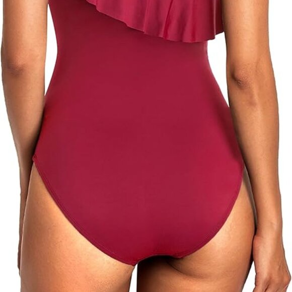 One shoulder Swimsuit with Ruffle (M) - Picture 7 of 9